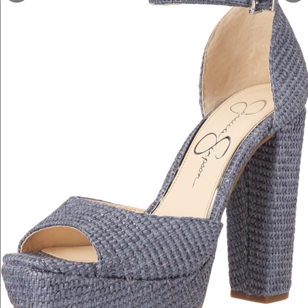 New In Box Jessica Simpson Ash Blue Bermuda Raffia Platforms